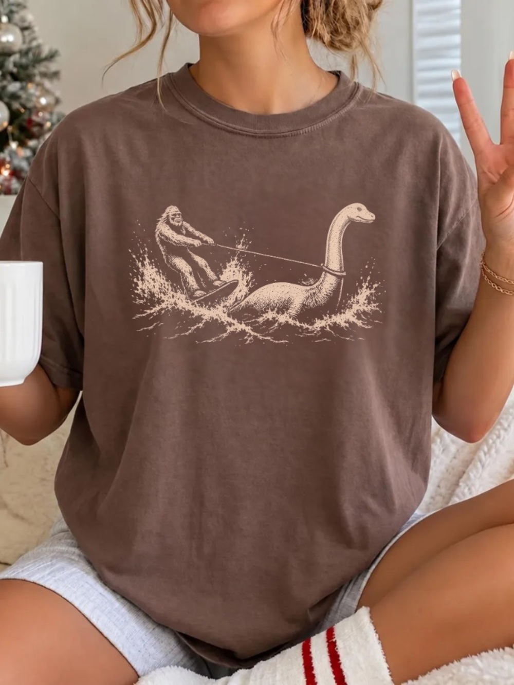Comfort Colors Bigfoot Sasquatch Loch Ness Monster Water Skiing T-Shirt